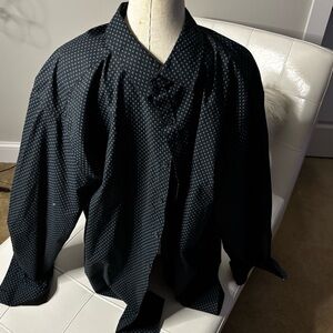 Black Button-Up Shirt with Subtle Dot Pattern